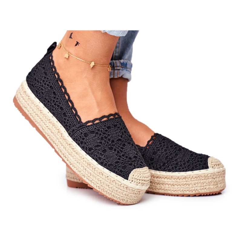 ADY Espadrilles Femme Dentelle Noir Desante Plateforme
