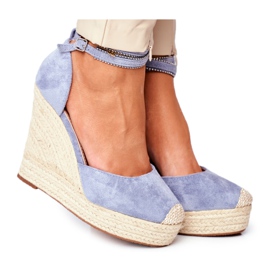 FB2 Sandales Femme Sur Un Compensé En Lin Bleu Canterola