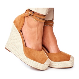 FB2 Sandales Compensées Femme Lin Camel Canterola brun