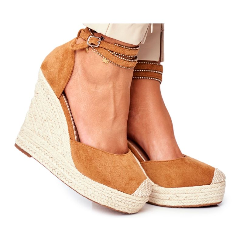 FB2 Sandales Compensées Femme Lin Camel Canterola brun