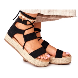 Espadrilles Femme Sur La Plateforme Attachées Noir Fuerta