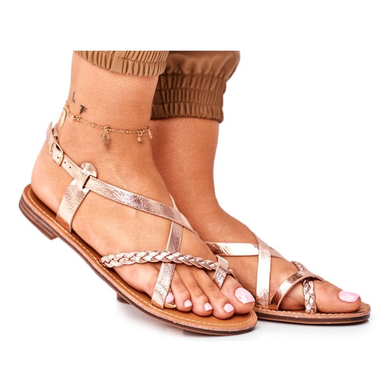 ADY Sandales Plates Femme Strap Or Rose Laurence jaune