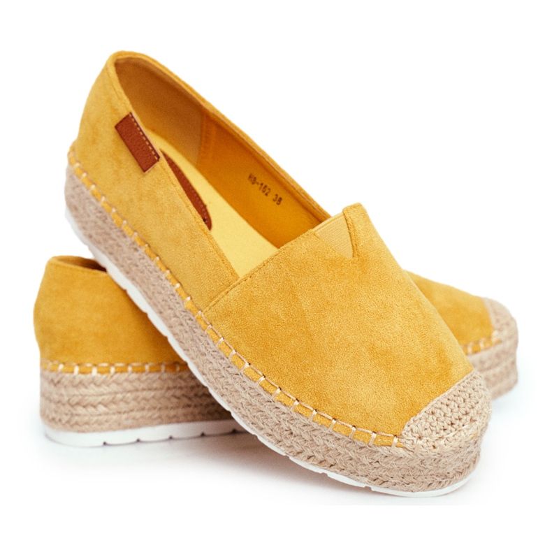 FRBS Espadrilles Femme Sur Plateforme Jaune La Playa En Lin