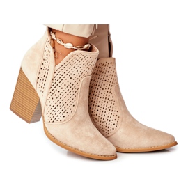 MSMG Bottines Femme Talon Daim Ajouré Beige Clair Nuances