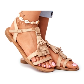 FRJ Sandales Plates Femme Daim Boho Beige Lucami