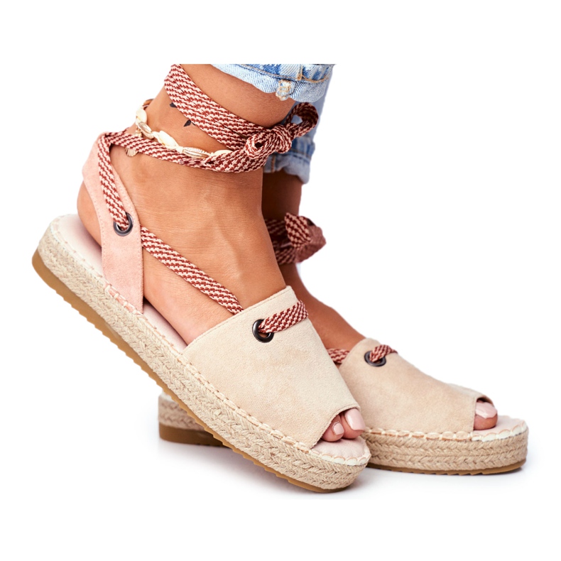 FRJ Espadrilles Femme Sur La Plateforme En Lin Monacoz Beige