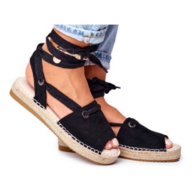 FRJ Espadrilles Femme Sur La Plateforme En Lin Noir Monacoz