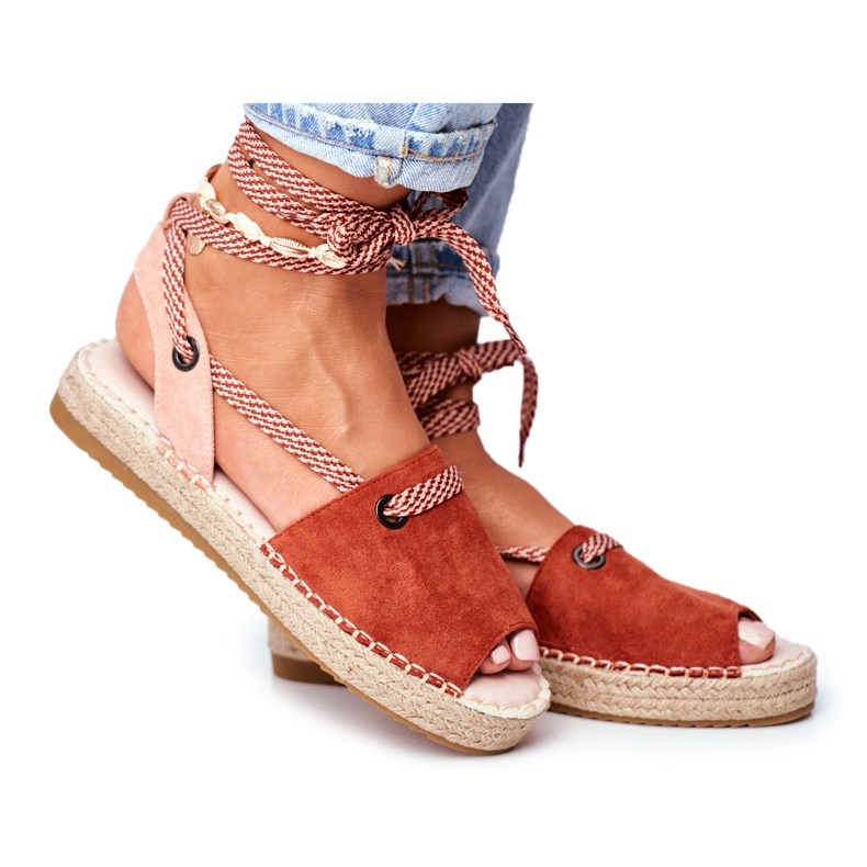 FRJ Espadrilles Femme Sur La Plateforme Lin Orange Monacoz