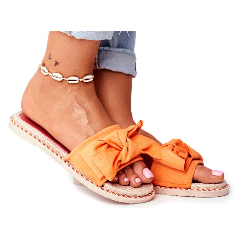 FJ1 Chaussons Femme Avec Nœud Orange Fluo Bonheur