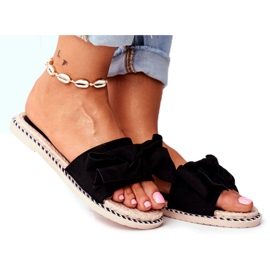 FRJ Chaussons Femme Noirs Happiness Avec Un Noeud