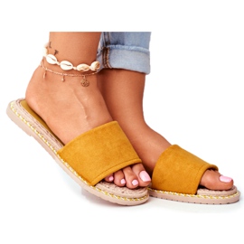 FRJ Pantoufles Classiques En Daim Pour Femmes Jaunes Look At Me