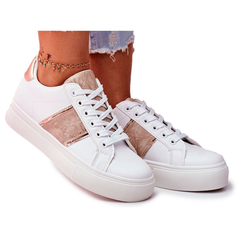 Chaussures de sport pour femmes blanches et dorées Keep Going