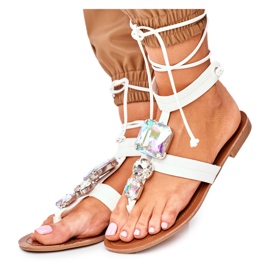 PS1 Sandales Femme Gladiator Avec Cristaux Blanc Volare