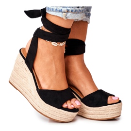 FRID Sandales Femme Espadrilles Compensées Noir Ollie