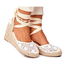 FRID Sandales Pour Femmes Sur Compensées Espadrilles Dentelle Vieno blanc
