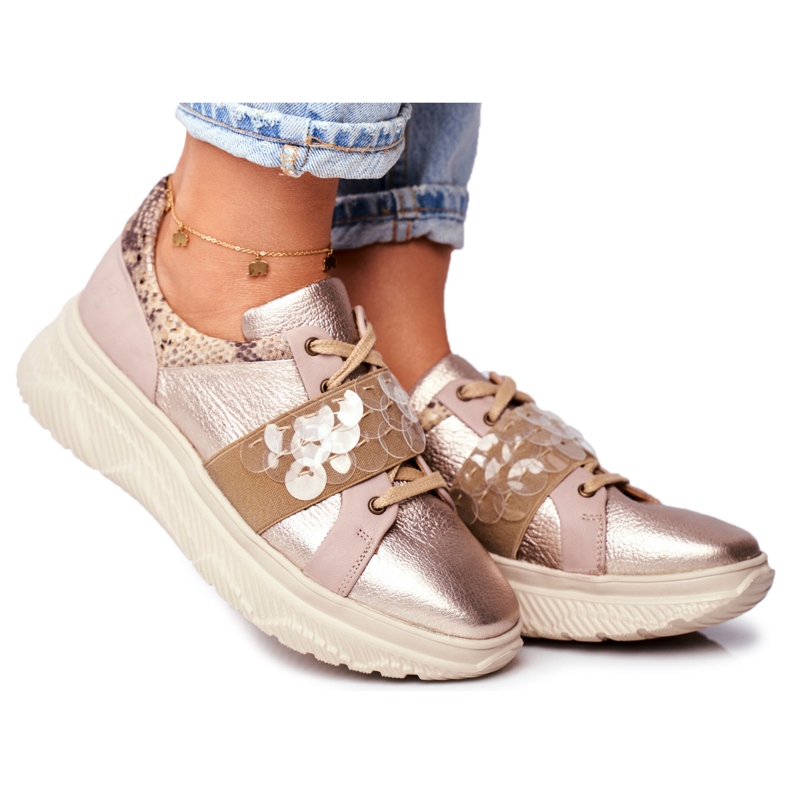 Chaussures de sport Baskets en cuir pour femmes Maciejka 04448-25 beige multicolore doré