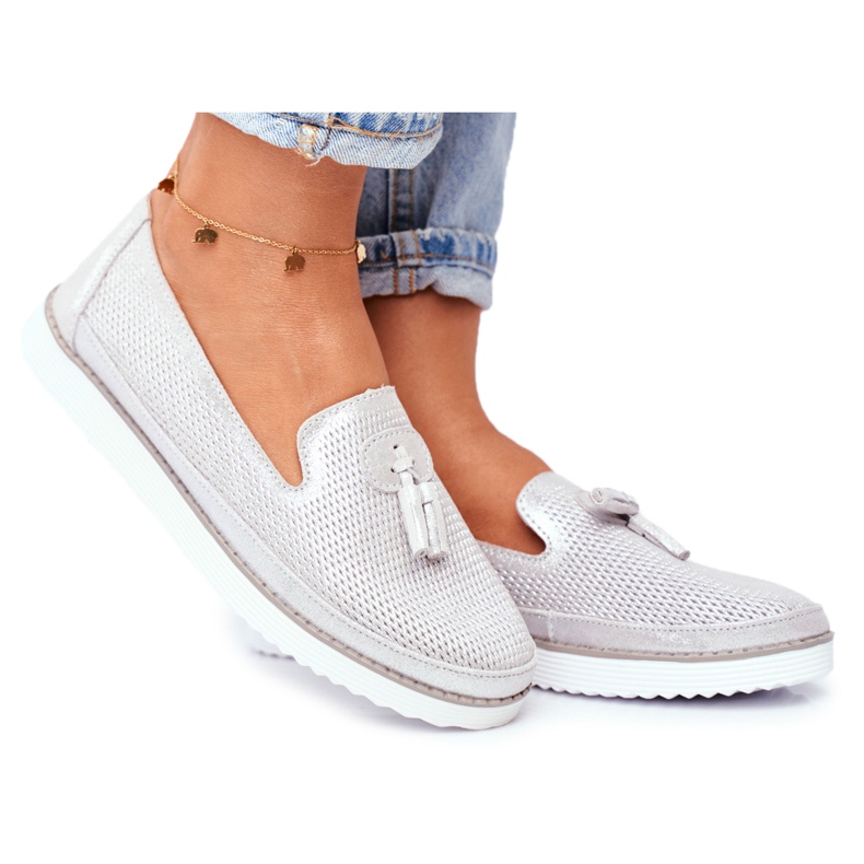 EVE Mocassins Femme Cuir Argent Amore Mio gris EVE Mocassins Femme Cuir Argent Amore Mio gris