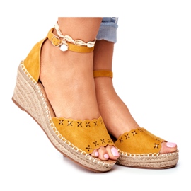 EVE Sandales Femme Espadrilles Compensées Jaune Sagittaire