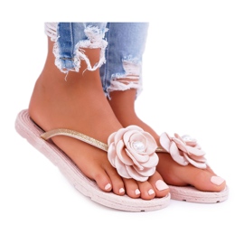 Chaussons Femme Tongs Beige Fleur Glitter Elenda