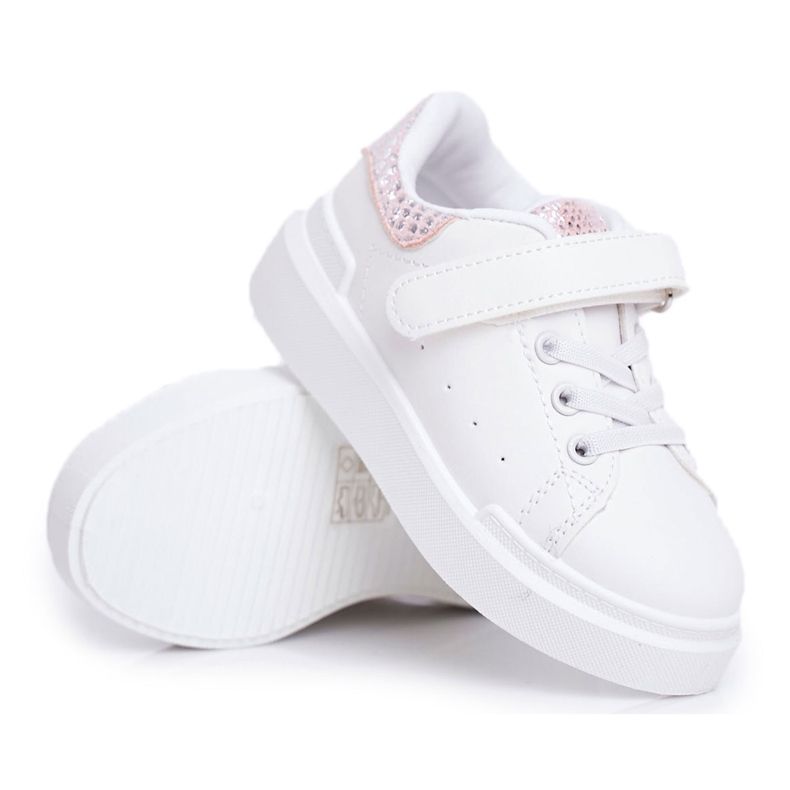 FRROCK Chaussures de sport blanches Ilonka pour enfants avec velcro rose