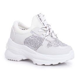 FRROCK Chaussures de sport pour enfants avec brocart argent Matylda blanc gris