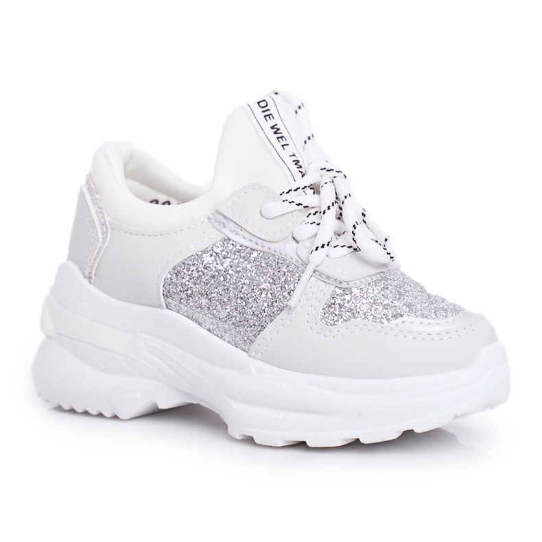 FRROCK Chaussures de sport pour enfants avec brocart argent Matylda blanche gris