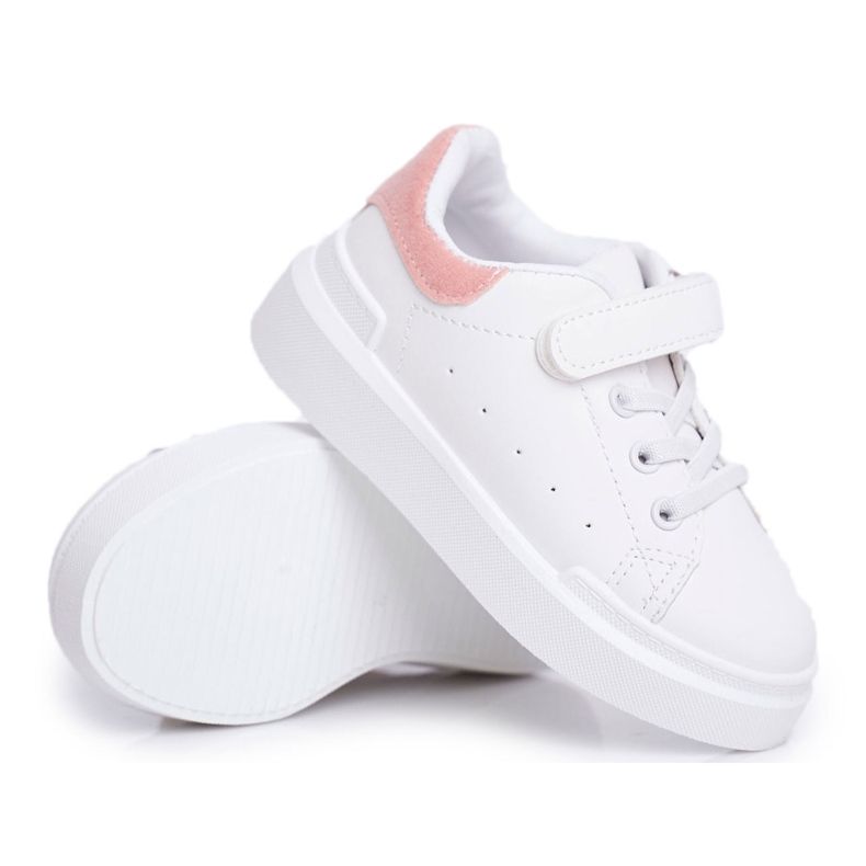 FRROCK Chaussures de sport pour enfants avec velcro blanc et rose Bilbo blanche