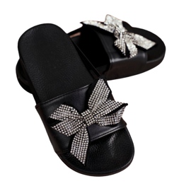 FRROCK Chaussons Enfant Fille Strass Noirs, Nœud Jomoga