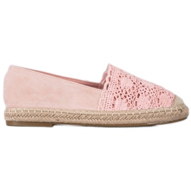 Small Swan Espadrilles En Daim Avec Dentelle rose