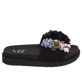 Noir PT-109 Pantoufles noires à semelles hautes multicolore