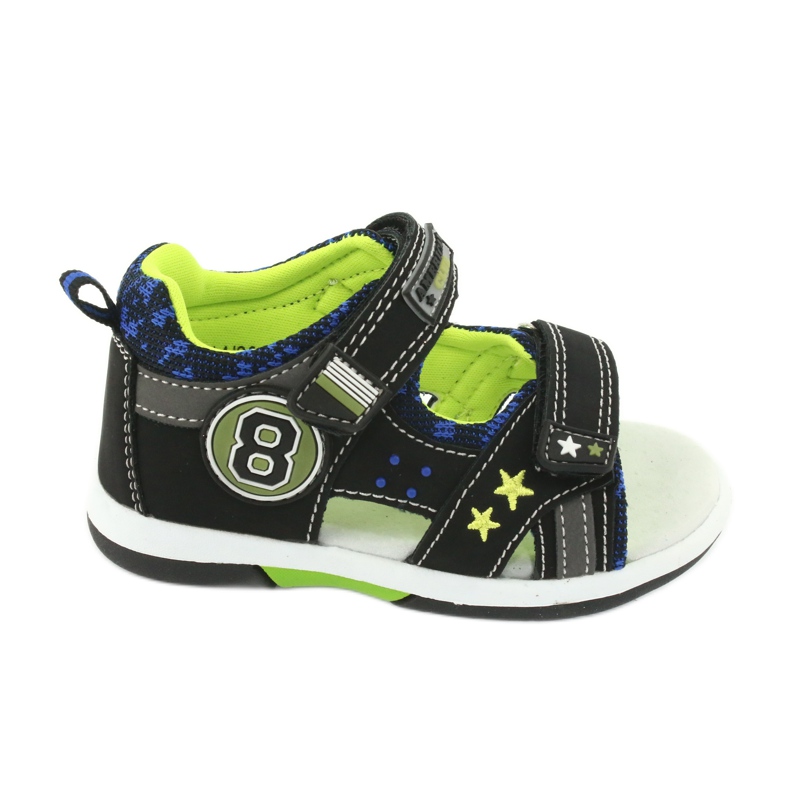 American Club Insert en cuir sandals décoré avec huit et étoiles DR14 / 20 noir et vert le noir