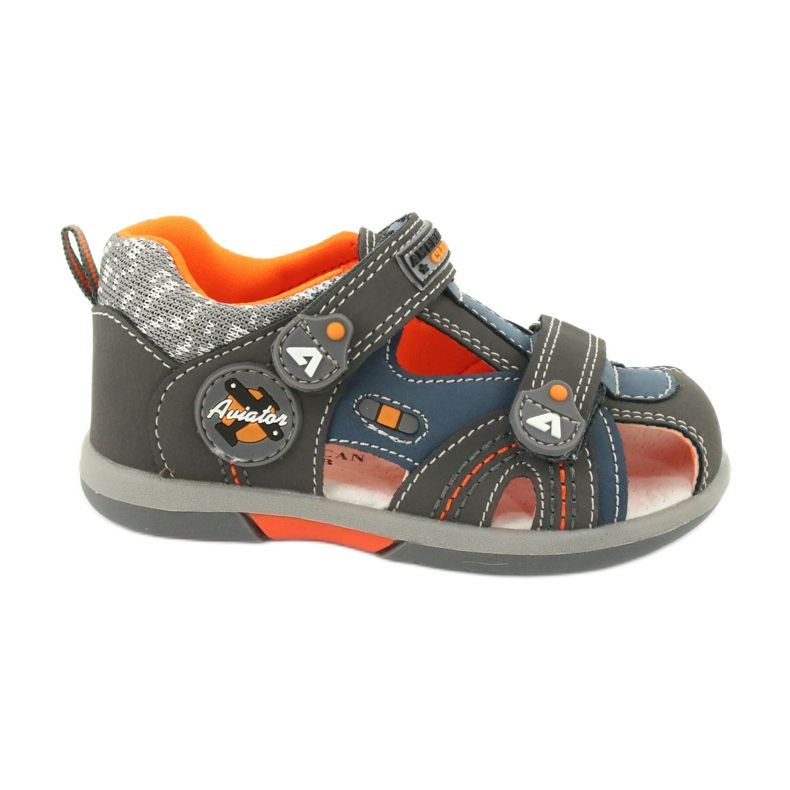 Sandales pour garçons avec velcro American Club DR09 / 20 bleu orange gris