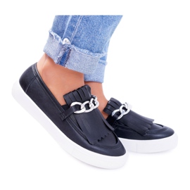 Baskets Femme Slip On Mocassins Lu Boo Avec Franges Noir Nefrette