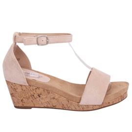 Sandales sur un coin en liège beige LL-228P Beige