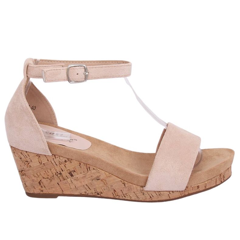 Sandales sur un coin en liège beige LL-228P Beige