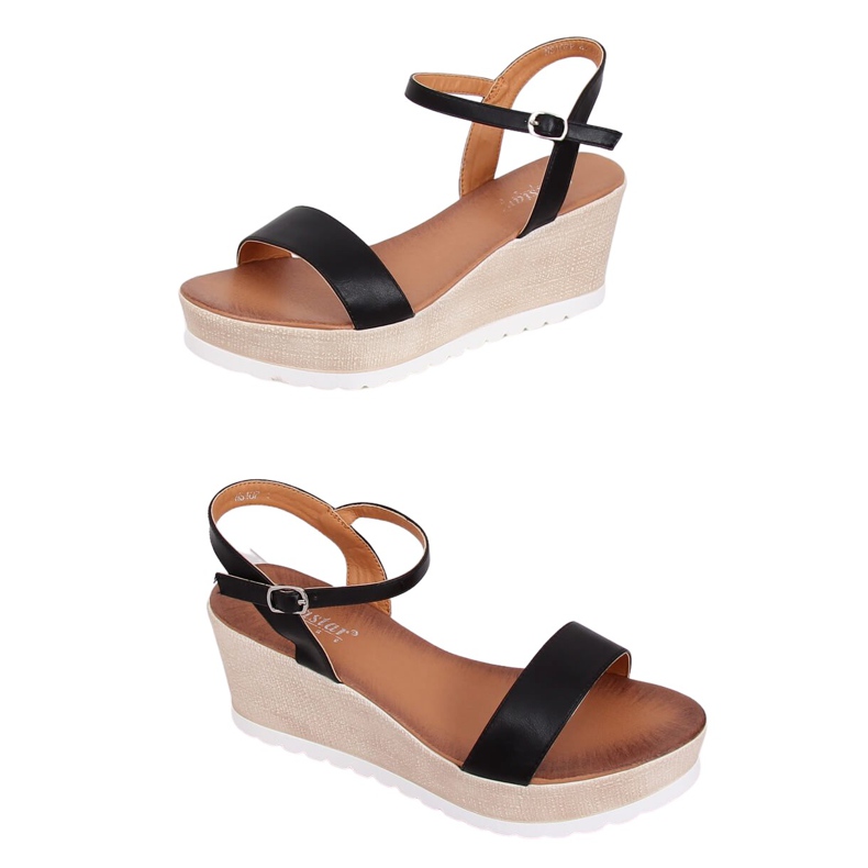 Sandales noires sur talon compensé NS107P Noir le noir