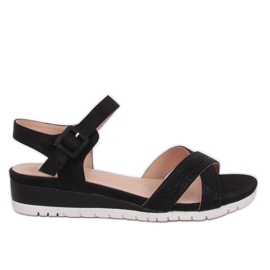 Sandales noires sur talon bas compensé NS115P Noir le noir