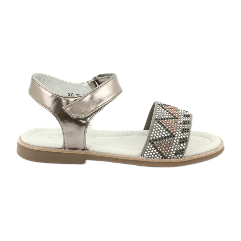 American Club Insert métallique en cuir en cuir de sandales pour filles avec paillettes GC07 / 20 argent