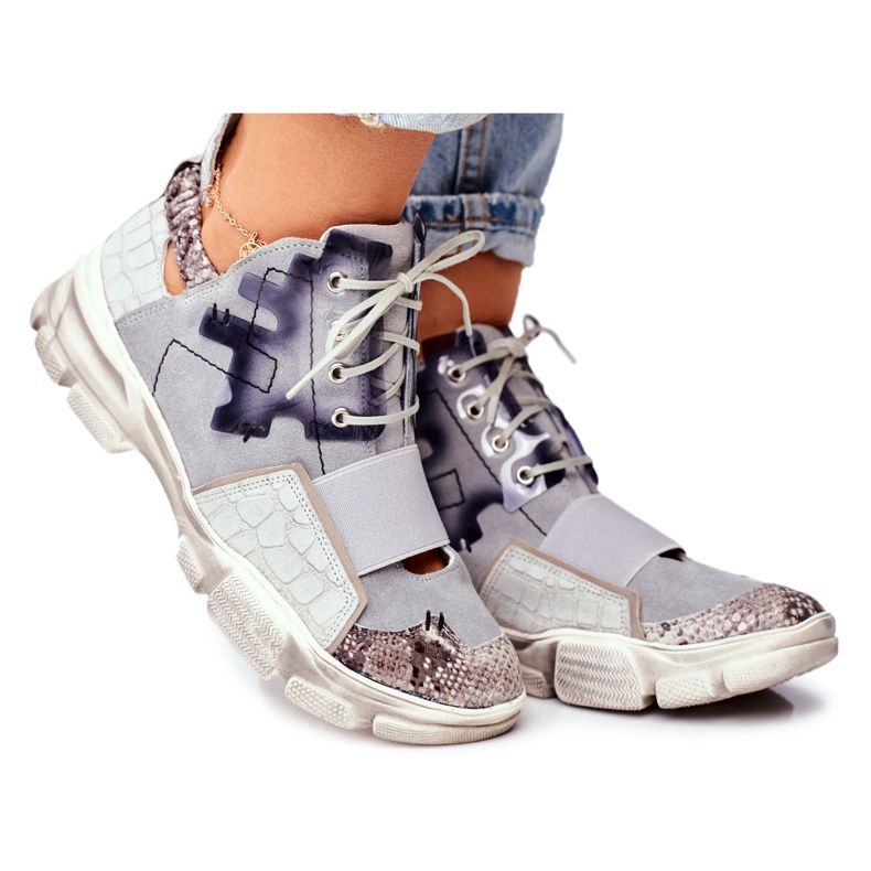 Baskets en cuir pour femmes Maciejka 04423-13 gris
