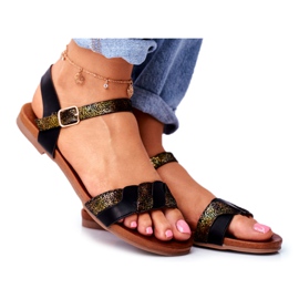 S.Barski Sandales pour femmes Flat Black Summer Vibes le noir