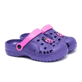 Flameshoes Pantoufles pour enfants Purple Kroks Home avec une coccinelle violet