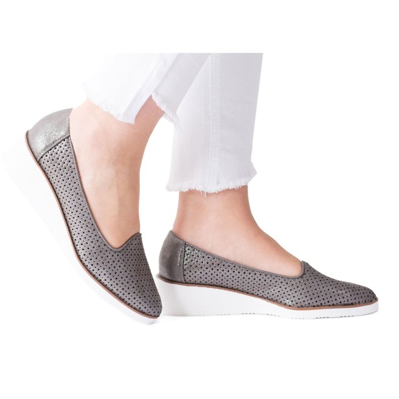Vinceza Mocassins Femme Argent Ajourés Sur Cale Bébé gris
