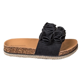 Chaussons Confortables à Fleurs VINCEZA noir