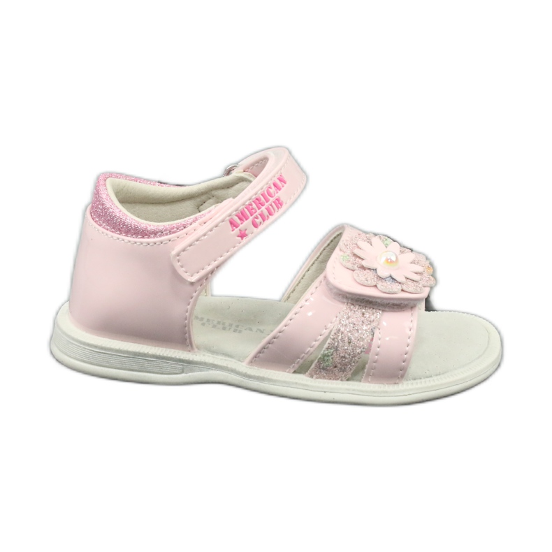 American Club Sandales en cuir des filles avec des fleurs xd12 / 20 rose American Club Sandales en cuir des filles avec des fleurs xd12 / 20 rose