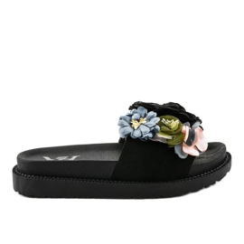 Chaussons PT-109 noirs avec fleurs