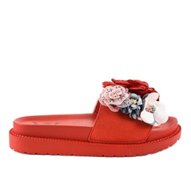 Chaussons rouges à fleurs PT-109