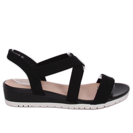Sandales noires sur talon bas compensé NS116P Noir le noir