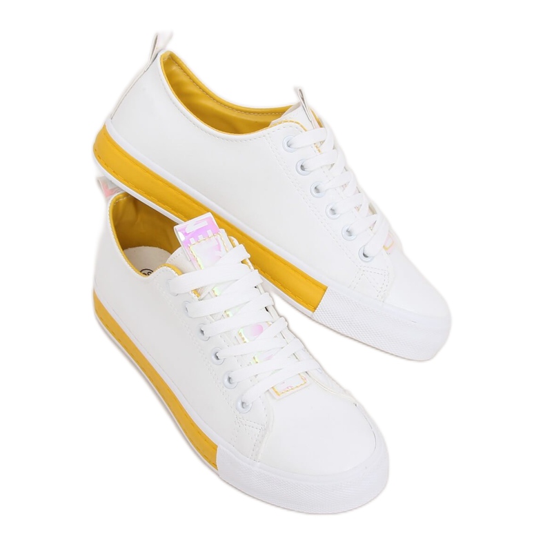 Baskets femme blanches et jaunes A88-23 Jaune
