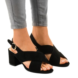 Sandales noires à talons A305 en daim le noir