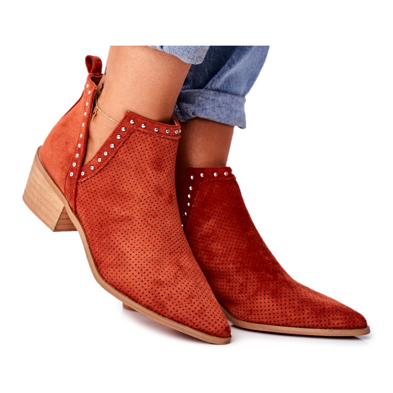 FB1 Bottines Femme Talon Daim Ajouré Orange Margate